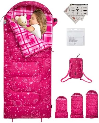 KingCamp 45°F Kids Sleeping Bag, 100% Flannel Sleeping Bag for 10-12 Child