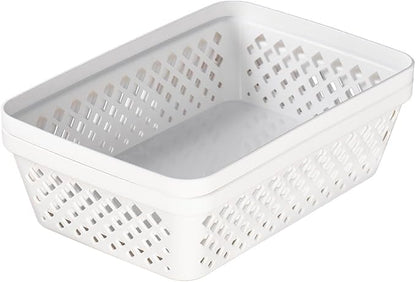Glad Plastic Storage Basket Set - Multipurpose Drawer Trays, Kitchen Pantry Containers, and Bathroom Bins - 6 Pack Medium Organizers, White