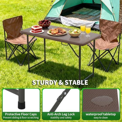 BestOffice | 4FT Folding Table | Brown Ratten | Portable Plastic Table