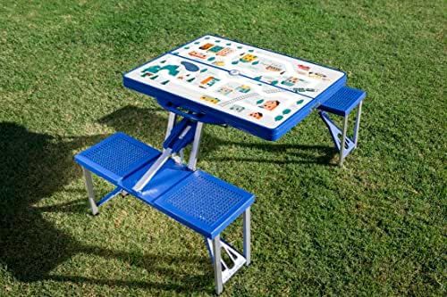 Picnic TIME Portable Folding Picnic Table with Seats for 4, Collapsible Aluminum Table with Benches & Umbrella Hole, Lightweight Foldable Table for Camping, Travel, Backyard, Tailgating