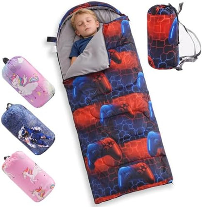 tuphen Kids Sleeping Bag - 50-77℉ 3-Season Waterproof Sleeping Bag for Boys & Girls, Lightweight 2.2 lbs Camping Gear with Compression Bag Ideal for Camping, Hiking, Indoor