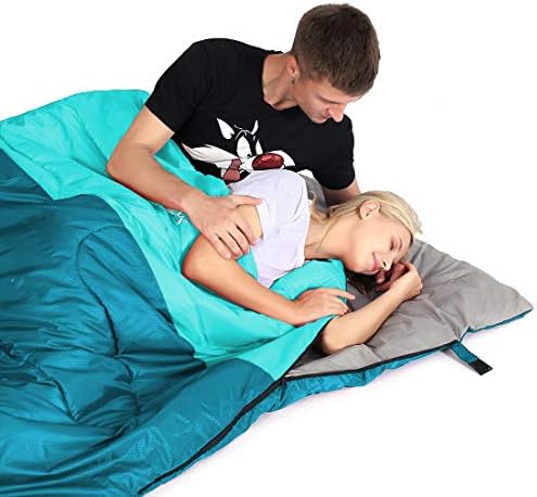 oaskys Double Sleeping Bag for Adults with 2 Pillows - Queen Size XL Waterproof Sleeping Bag for All Season Camping Hiking Backpacking 2 Person Sleeping Bags for Cold Weather & Warm