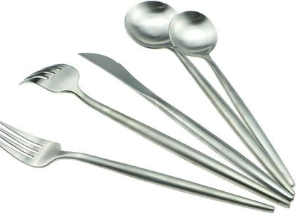 JASHII 18/10 Stainless Steel 5-Piece Matte Silver Flatware Set,Dinner Knife Fork Salad Fork Dessert Spoon, Service for 1, Luxury Silverware Cutlery Utensil Sets