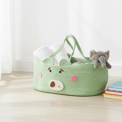 Stylish Foldable Storage Basket with Handles, Natural Woven Cotton Rope Bin for Nursery Organization, Living Room, Travel, and Pet Co-Sleeper 27.56 × 15.75in