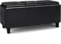 SIMPLIHOME Avalon 42 inch Wide Contemporary Rectangle Tray Storage Ottoman with Lift Up Lids in Midnight Black Vegan Faux Leather, Assembled, for the Living Room, Entryway and Family Room