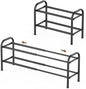 Gonfoam 2-Tier Expandable Shoe Rack,Adjustable Shoe Shelf Storage Organizer Heavy Duty Metal Free Standing Shoe Rack for Entryway Closet Doorway (Black)