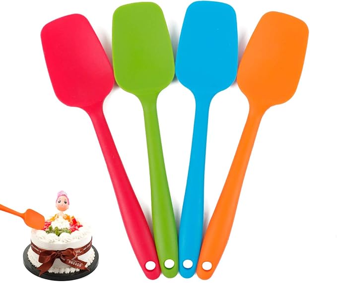 Food Grade Silicone Spatula Set Heat Resistant Small Rubber Spatulas,4 piece Silicone Spoonula Spatula Non-stick Baking Curved Spatulas Multicolor(21.7cm/8.56inch)