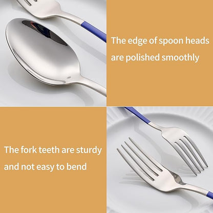 20-Piece Blue Silverware Set 18/0 Stainless Steel Silverware Set Blue Handle Cutlery Set Service for 4 Dinner Knives Forks Spoons Set Flatware Set Finish Dishwasher Safe