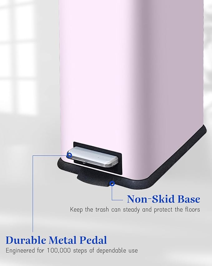 8 Gallon Step Trash Can with Soft Close Lid, 30L Stainless Steel Garbage Can, Fingerprint Resistant with Removal Inner Bucket, Pink Trash Can for Home, Kitchen, Laundry Room, Office, Bathroom