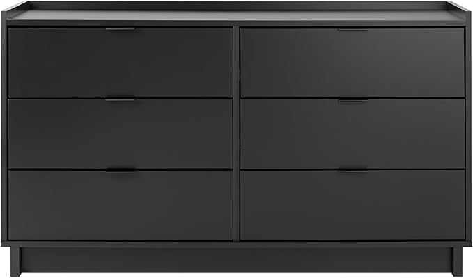 Prepac Simply Modern 6-Drawer Double Dresser for Bedroom, Chest of Drawers, Modern Bedroom Furniture, 52.5” wide x 16” deep x 29.5” tall, Black