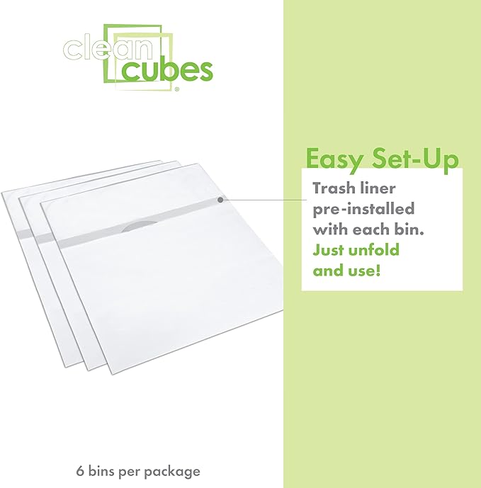 13 Gallon Disposable Pop-Up Trash Cans (6-Pack) with Fitted Bags – Foldable Garbage & Recycling Bins for Parties, Events & Kitchen (White, 17" H x 13.5" W x 10" D)
