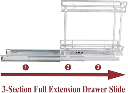 OCG Slide Out Cabinet Organizer for Narrow Cabinet (5" W X 21" D), 2 Tier Pull Out Shelves Slim Sliding Cabinet Organizer and Storage, Chrome