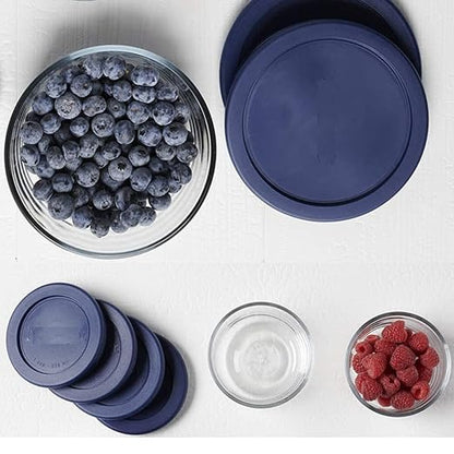 Wood Grip Lids for Pyrex and Anchor Round Glass Containers Works for 6/7 Cups - 6-Cups, Blue-4 Pack