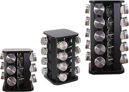 Spice Rack, Spice Rack Organizers for Countertop, Rotating Countertop Spice Rack, Revolving Spice Rack for Kitchen, Kitchen Gadgets, Organizer Rack with Spice Jars (Black, SquareHead_20Jars)