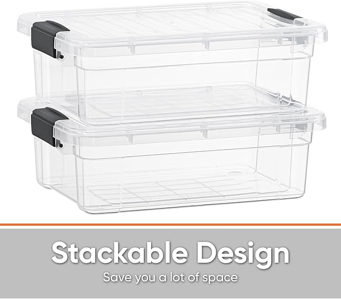 Superio Storage Bins with Lids- 2 Pack, 7.4 Qt Clear Boxes for Organizing, Stackable Plastic Containers- BPA Free, Non-Toxic, Odor Free, Organizer for Home, Office, Dorm