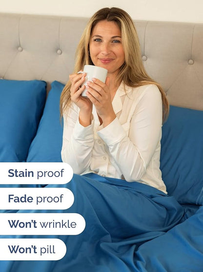 Extra Deep Pocket King Sheets - 4 Piece Breathable & Cooling Bed Sheets - Hotel Luxury Bed Sheet Set - Soft, Wrinkle Free & Comfy - Easily Fits Extra Deep Mattresses - Deep Pocket Denim Blue Sheets