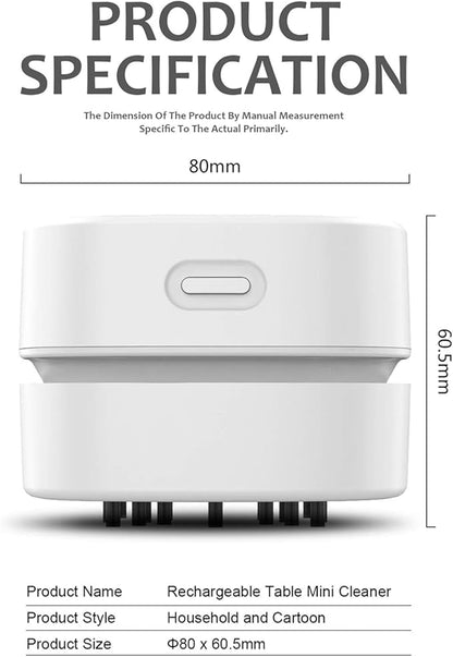 ODISTAR Desktop Vacuum Cleaner, Mini Table dust Sweeper Energy Saving,High Endurance up to 90 mins,Cordless&360º Rotatable Design for Keyboard/Home/School/Office(White AA Battery)