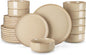 vancasso PLAYA Ceramic Plates and Bowls Sets, 24 Pieces Brown Dinnerware Sets