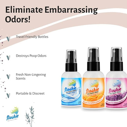 Flushie Pre-Toilet Sprays for Poop Travel Size Toiletries Bathroom Spray for Poop Spray for Toilet Deodorizer Traveling Essentials Poop deodorizer Poop Odor eliminator
