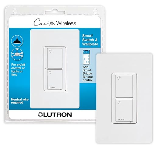 Lutron Caseta Original Smart Switch with Wallplate (Lutron Smart Hub Required), for LED Lights and Fans, 5 Amp, Single-Pole/3Way, Neutral Required, PDW-5ANS-WH-A, White