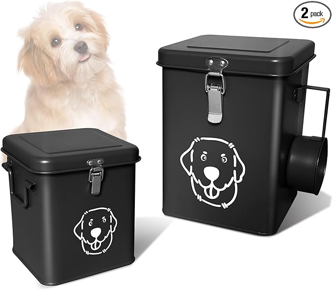 Dog Food Storage Container Airtight Dog Treat Container Pet Food Storage Containers Dog Treat Jar Tinplate Dog Treat Bin Black