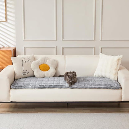 Couch Cover for Dogs Washable, Fuzzy Pet Couch Covers for 3 Cushion Sofa Pet Friendly, Non Slip Sofa Cover (Light Gray, 27.6" x 59"/70 x 150cm)