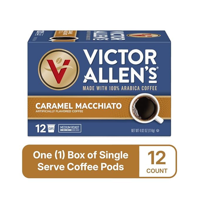 Victor Allen's Coffee Caramel Macchiato Flavored, 12 Count, Medium Roast, Single Serve Coffee Pods for Keurig K-Cup Brewers