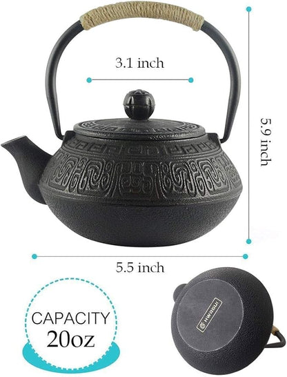 Hwagui - Japanese Cast Iron Teapot With Stainless Steel Tea Infuser, Tea Kettle Stovetop Safe 600ml/20oz