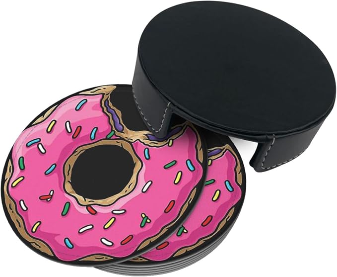 6 Pcs Funny Food Donut Leather Coasters