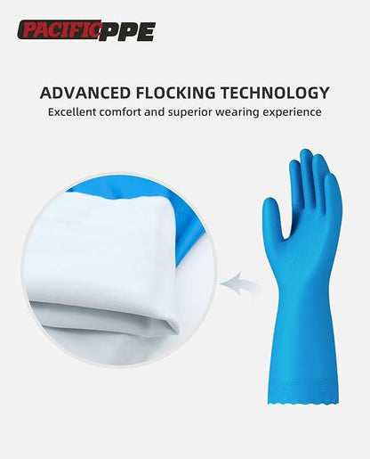PACIFIC PPE 4 Pairs Reusable Dishwashing Cleaning Gloves with Latex Free, Cotton Lining, Kitchen Gloves, Blue, Medium