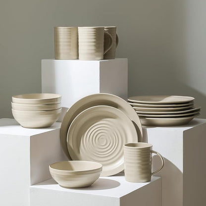 Stone Lain Orbit 16-Piece Dinnerware Set Stoneware, Beige