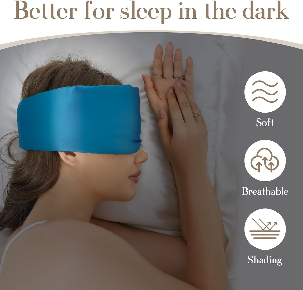 100% Mulberry Silk Sleep Mask Eye Mask for Women Man with Adjustable Band, for Side Sleeper Blackout Sleep Mask for Travel Rest and Office Large Size (Blue)
