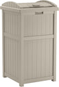 Suncast 33 Gallon Hideaway Trash Can for Patio - Resin Outdoor Trash with Lid - Use in Backyard, Deck, or Patio - Taupe