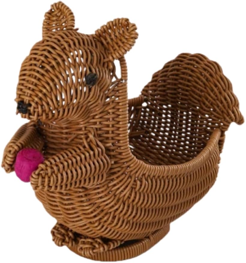 hand-woven round rattan basket storage basket storage box ornaments decorative basket multifunctional picnic food bread basket fruit gift basket key basket. (squirrel)