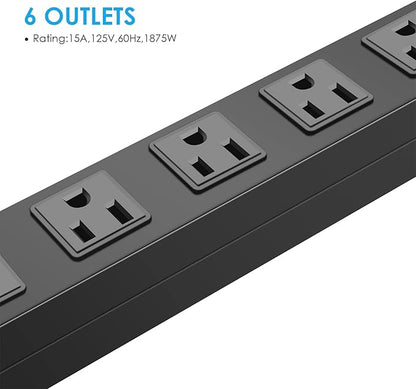 4Pack Metal Wall Mount Power Strip, Mountable Power Outlet with 6 AC Outlets, Aluminum Alloy Mount Power Socket with Switch, 6 FT SJT 3/C 14AWG Power Cord, 15A 125V 1875W (6AC)