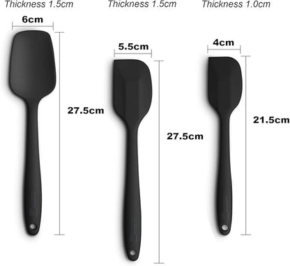 Silicone Spatula 3-piece Set, Ergonomic Handle High Heat-Resistant Spatulas, Non-stick Rubber Spatulas with Stainless Steel Core, Black