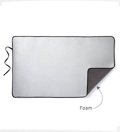 Encasa XO Ironing Mat/Pad - Metallic Silver (Large 48"x28") with 5mm Foam Padding & Silicone Iron Rest for Steam Pressing on Tabletop or Bed - Heat Reflective, Portable, Quilting