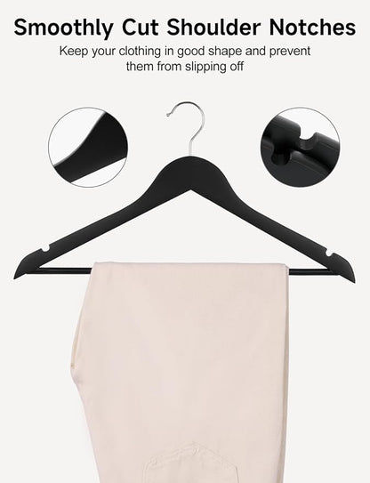 StorageWorks Black Wooden Hangers, 30 Pack Wood Hanger for Closet, Coat Hangers for Coats, Shirts, Pants, Suits