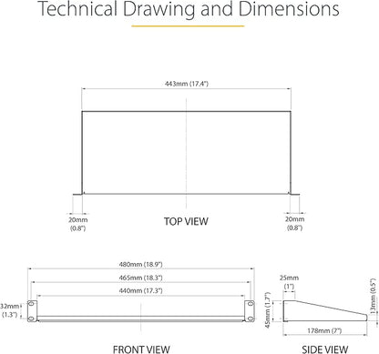 StarTech.com 1U Server Rack Shelf, Universal Rack Mount Cantilever Tray for 19" Network Equipment Cabinet, Heavy Duty Steel