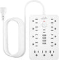 6 FT Flat Plug Surge Protector Power Strip,11 Multiple AC Outlets with 6 USB Ports (2 USB C), 6 Feet Extension Cord, 1250W/10A, One Touch Switch Button, 17 in 1 Compact powerstrip-White