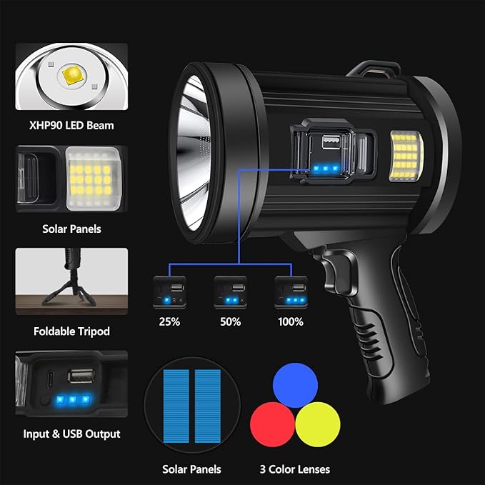 Spotlight 1000000 Lumens, 6 Modes Led Rechargeable Spotlight Flashlight As Seen