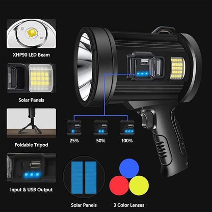 Spotlight 1000000 Lumens, 6 Modes Led Rechargeable Spotlight Flashlight As Seen