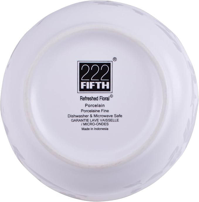222 Fifth 12-Piece Porcelain Dinnerware Set for 4, Glossy White Plates and Bowls Sets with Silver Flower Pattern, Luxury Ceramic Dish Set, Elegant Kitchen Dishes for Everyday Dining, Refreshed Floral
