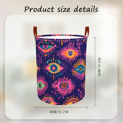 Laundry Baskets 15.7x19.7 Inch Large Colorful Eye Pattern Collapsible Laundry Hamper with Handles Oxford Fabric Clothes Storage Bin Foldable Dirty Clothes Organizer for Bedroom Bathroom Dorm