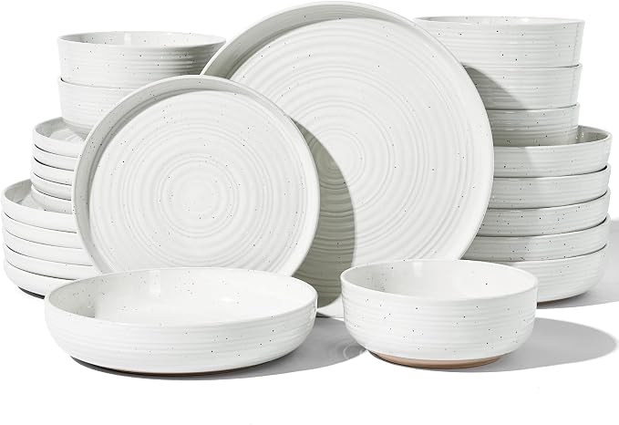 Stoneware Dinnerware Set with Pasta Bowls, Service