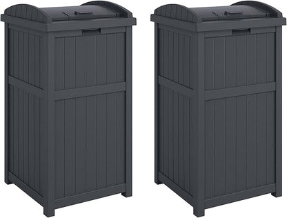 Suncast 2 Pack Trash Hideaway Refuse Container, Stylish Resin Outdoor Garbage Bin with Latching Lid, 30 to 33 Gallon Capacity, Cyberspace