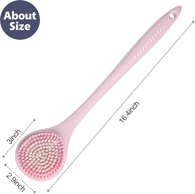 BEDELITE Back Bath Brush Long Handle for Shower - Soft Shower Brush for Men & Women,Back Brush Scrubber(16.4" Long), Skin Exfoliator for Bath Scrubber Body Brush(Pink)