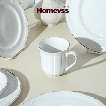 56pc Dinnerware Set, Plate and Bowl Set, Stoneware Dishes Set for 8, Microwave and Dishwahser Safe, Scratch Resistant, French Countryside Speckled Antique White