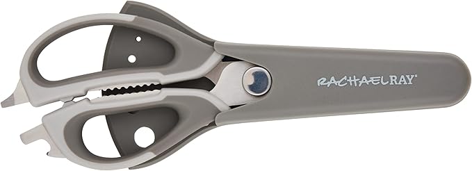 Rachael Ray Professional Multi Shear Kitchen Scissors with Herb Stripper and Sheath, 2 Piece, Gray