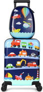 Weewooday Kids Luggage and Backpack 18" Suitcase with Spinner Wheel Hard Case Travel 13" Backpack Girl Suitcase Set for Kids Travel Supplies(Assorted Colors,Vehicle Style)